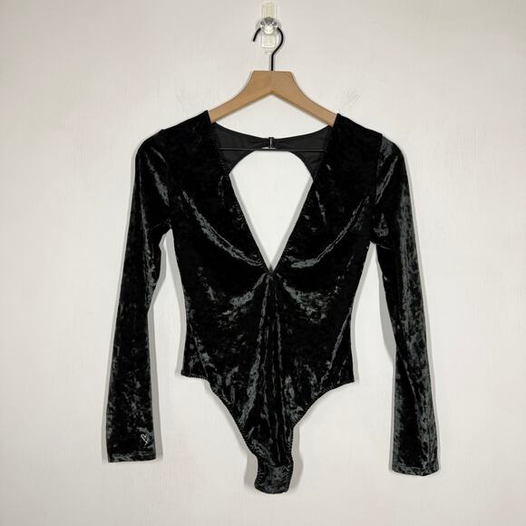Victoria's Secret Velvet Bodysuit Size XS S Dark Green Open Back V Neck Pull On - Picture 1 of 9